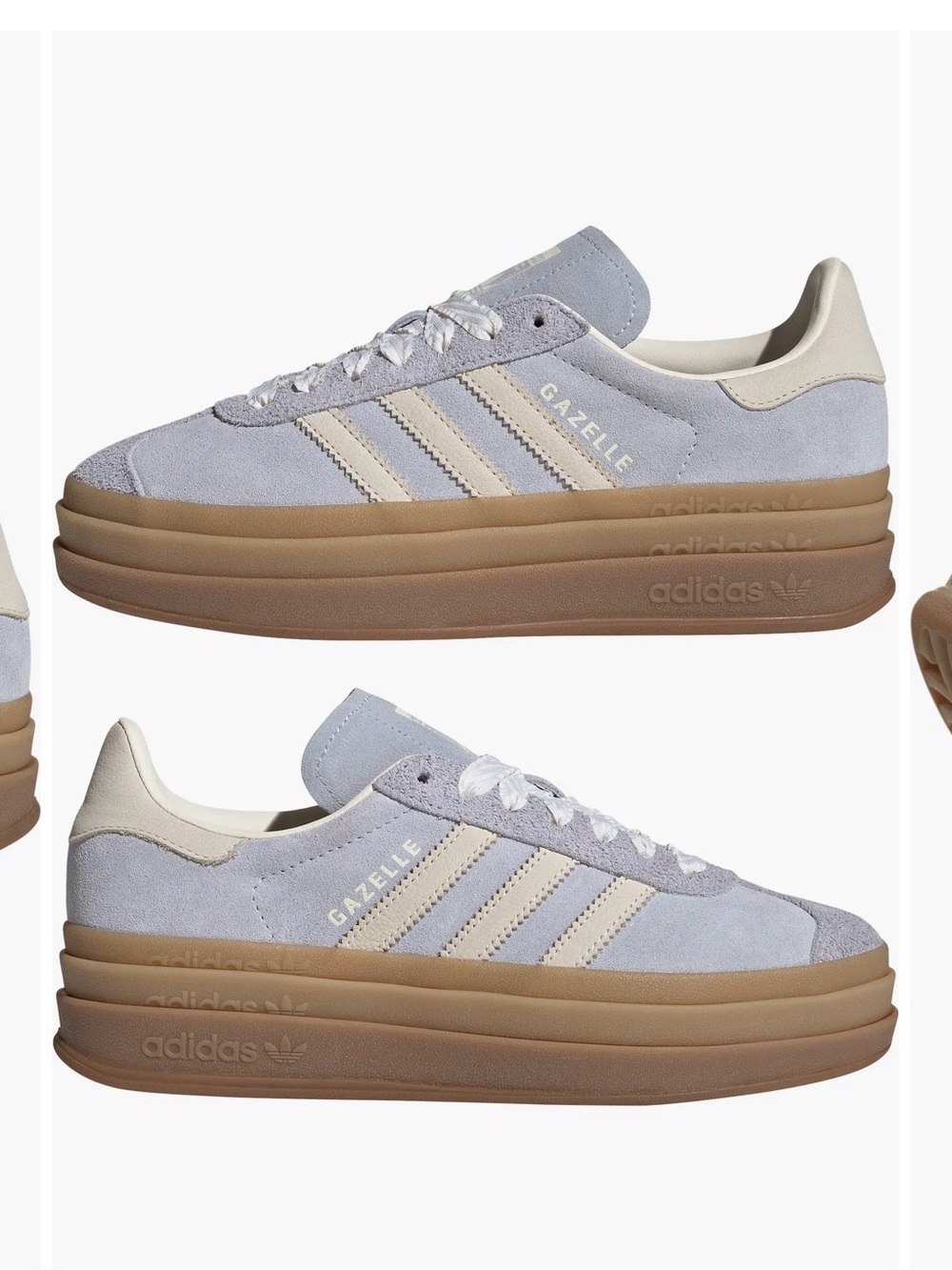 Adidas Gazelle Platform Sneakers in Light Blue and Cream with Gum Sole